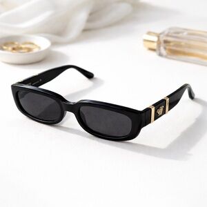 Vintage Gianni Versace 293/A Sunglasses Black Rectangle Medusa Silver Italy 90s